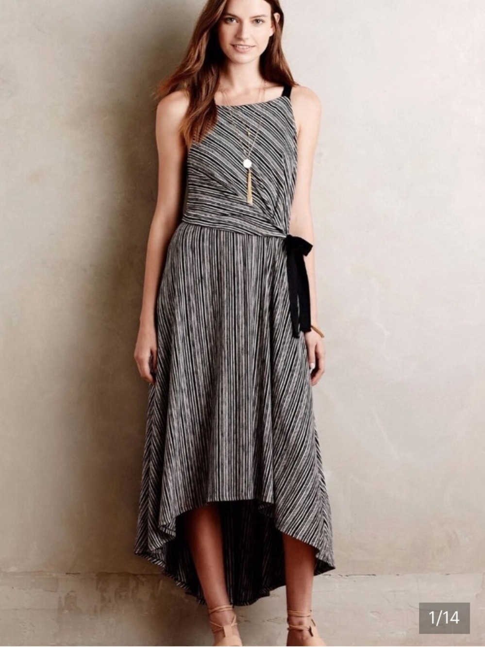 Anthropologie Maeve Salsola Faux Wrap Striped Midi Dress Size S
